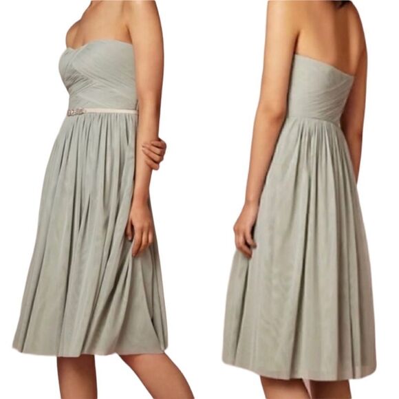 Anthro BHLDN Hitherto Sage Green Cordelia Strapless Fit and Flare Chiffon Dress - Picture 8 of 8